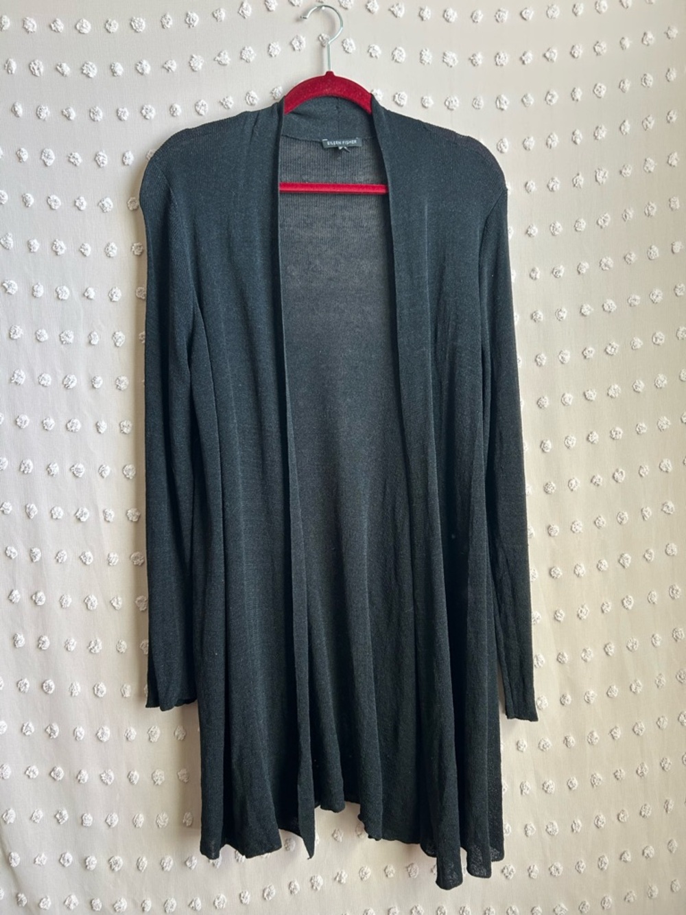 Eileen Fisher Long Sleeve Linen Blend Long Line Cardigan Sweater Sz XL Black